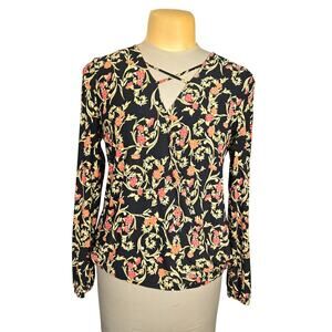 INC International Concepts Womens Medium Blouse Criss Cross Neckline Stretch